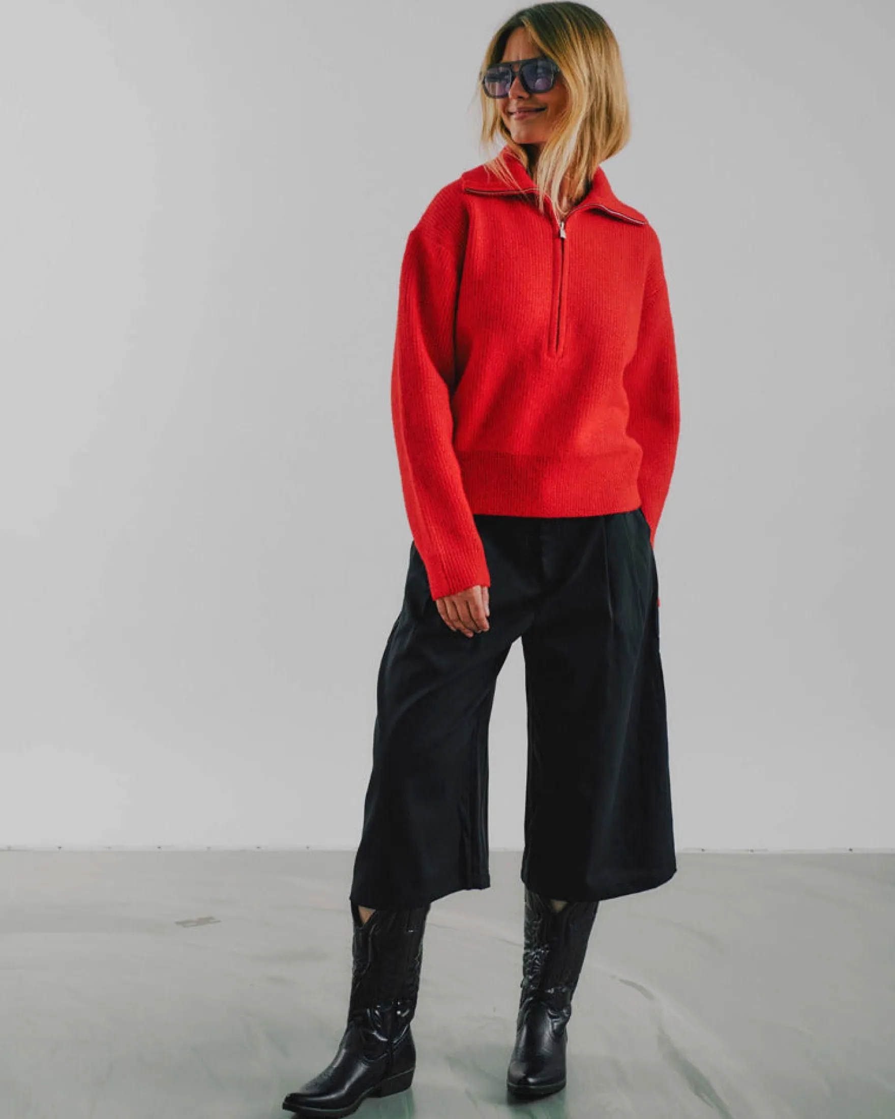 Anna Solid Zip Blouse