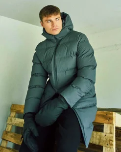 Coated long puffer jacket