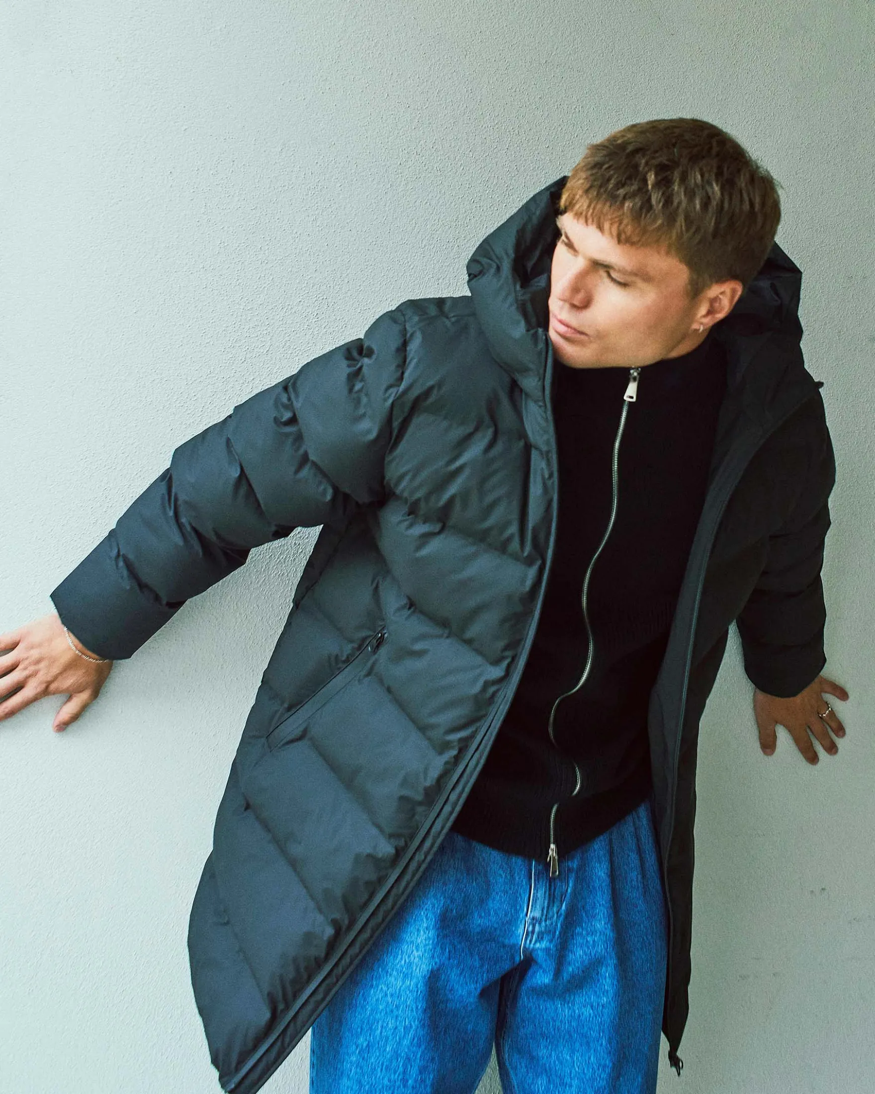 Coated long puffer jacket