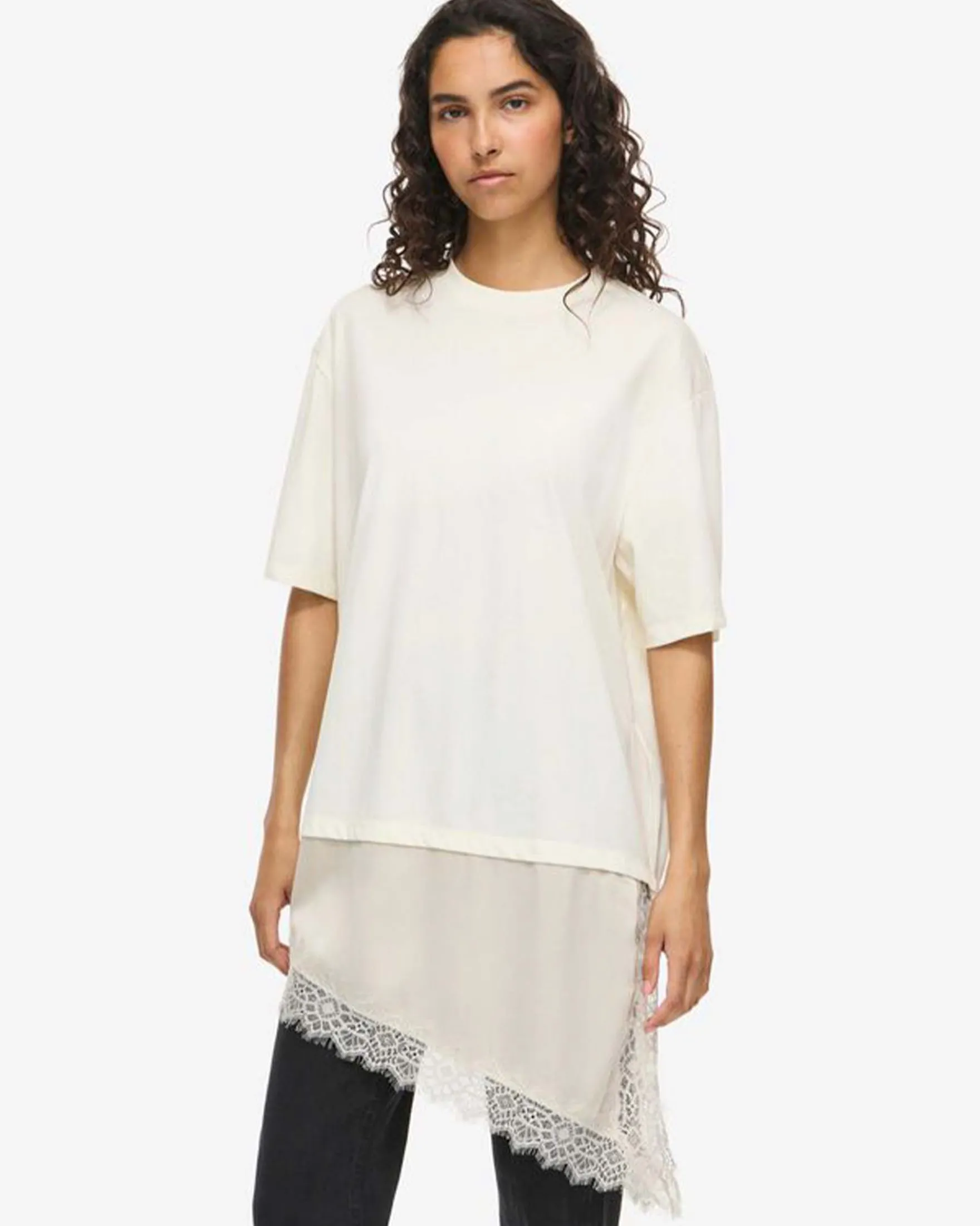 NMFILLA OVERSIZE SATIN LACE TEE