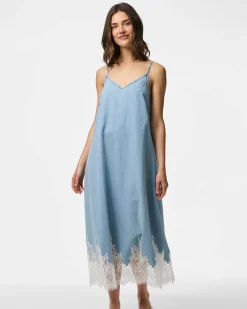 PCFENI LACE DENIM MIDI DRESS