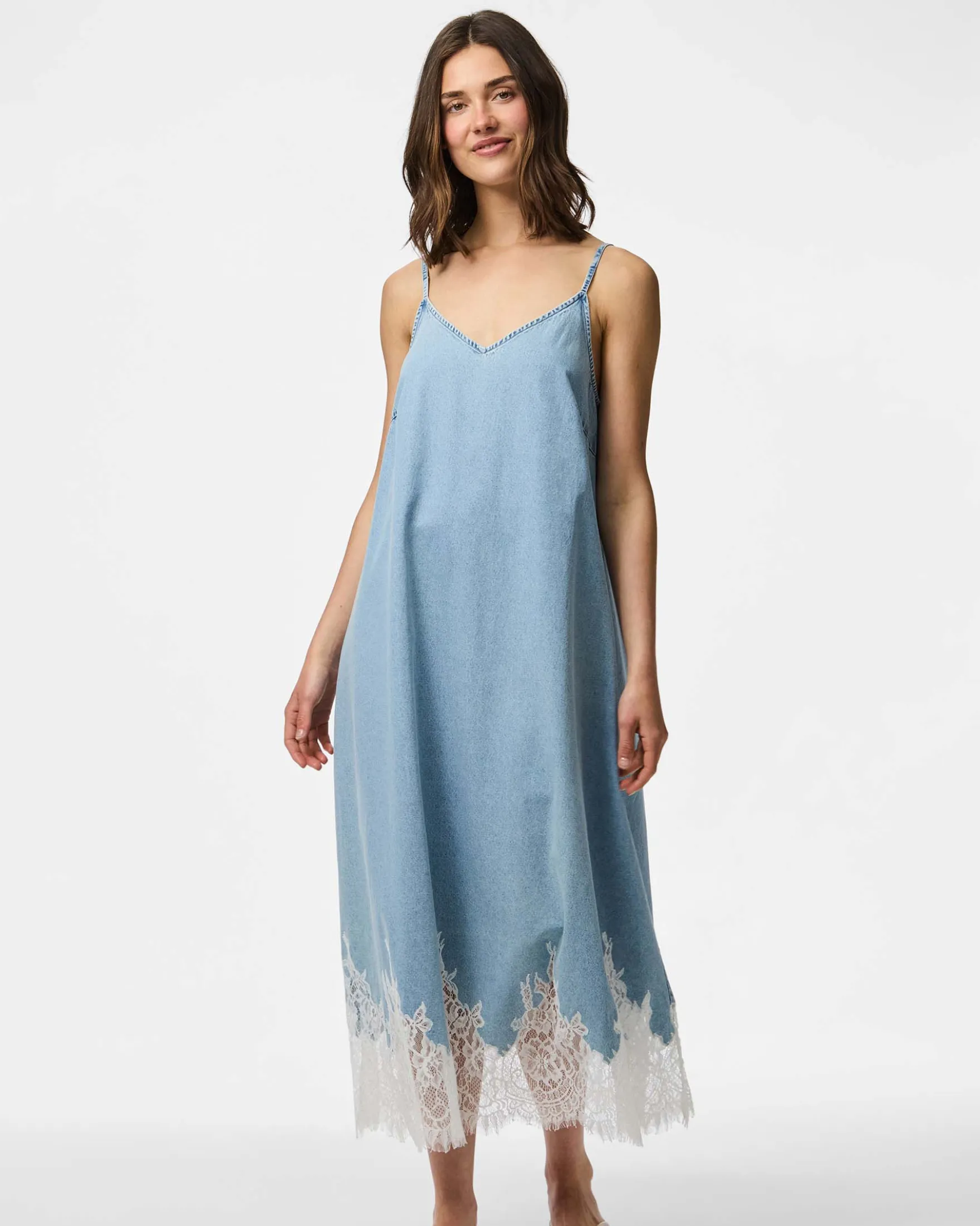 PCFENI LACE DENIM MIDI DRESS
