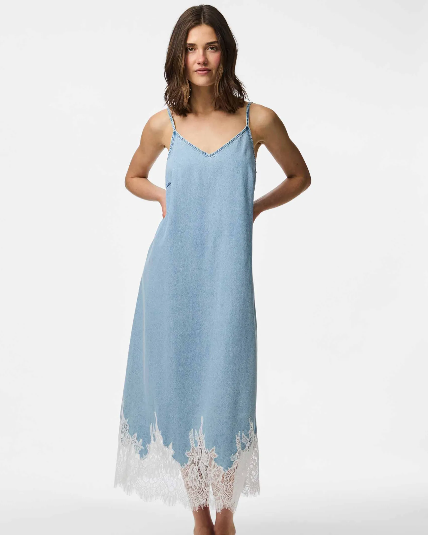 PCFENI LACE DENIM MIDI DRESS