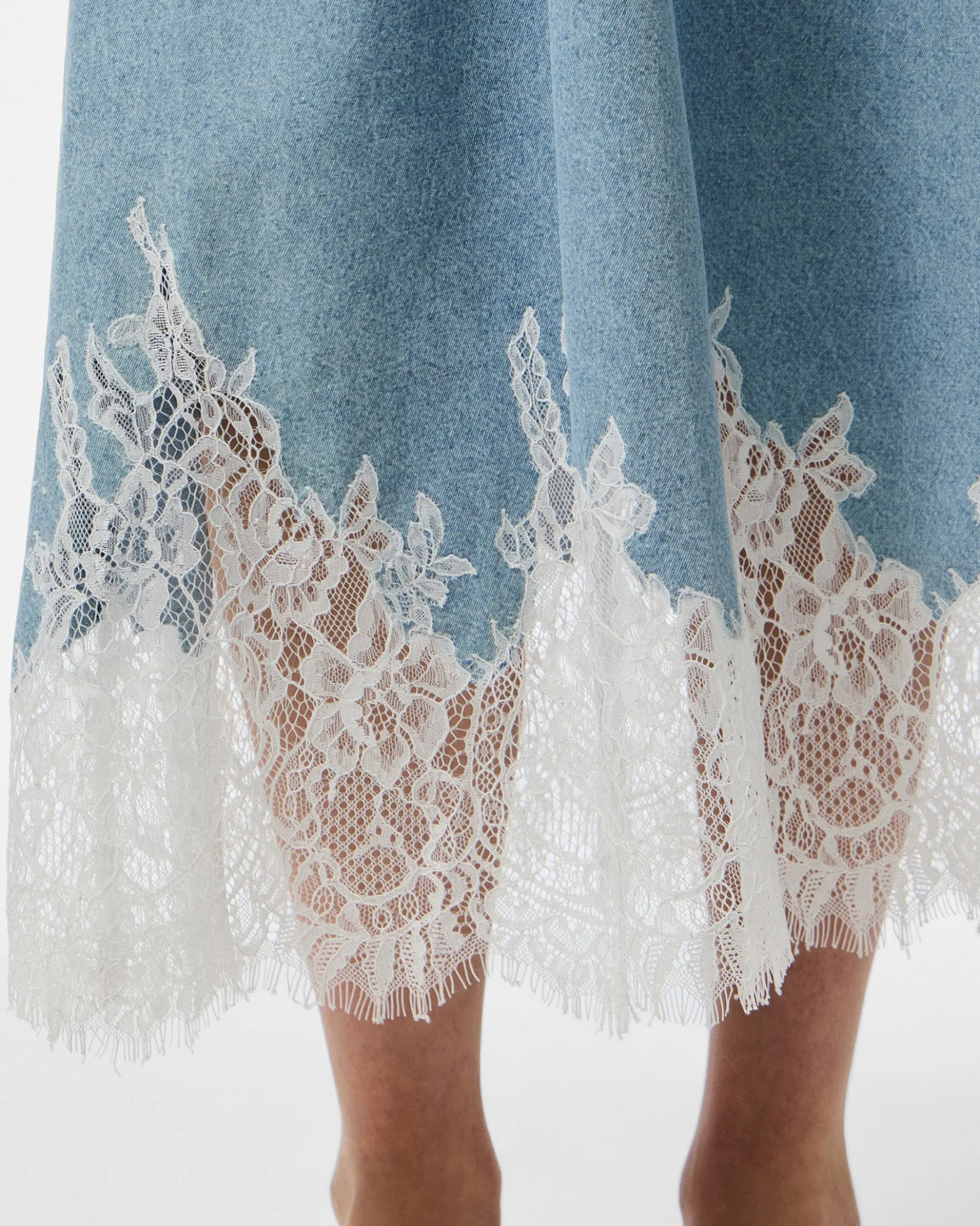 PCFENI LACE DENIM MIDI DRESS