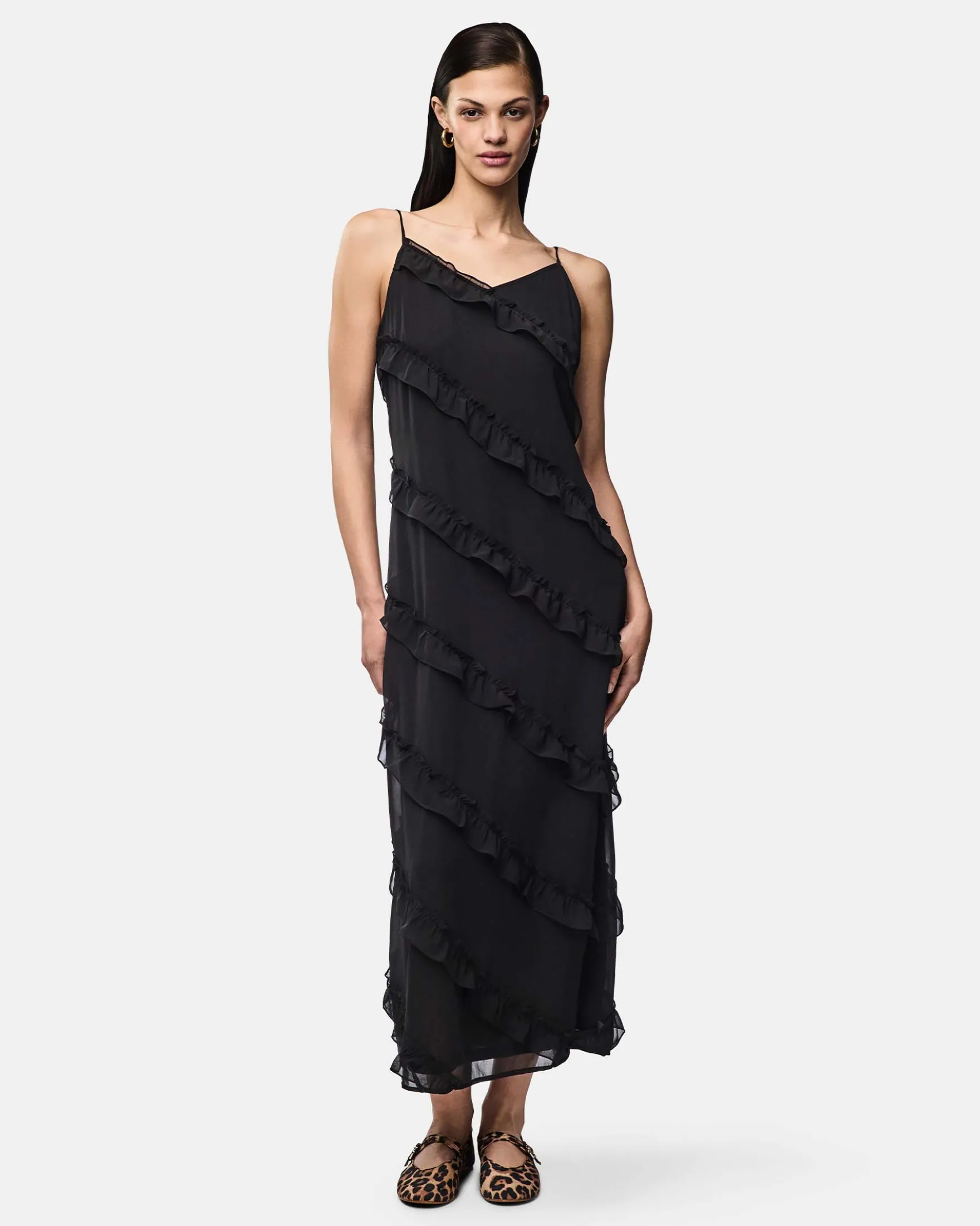 PCTWIRL FRILL MAXI STRAP DRESS