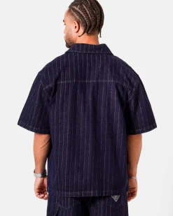 STRIPED DENIM BAGGY SHIRT