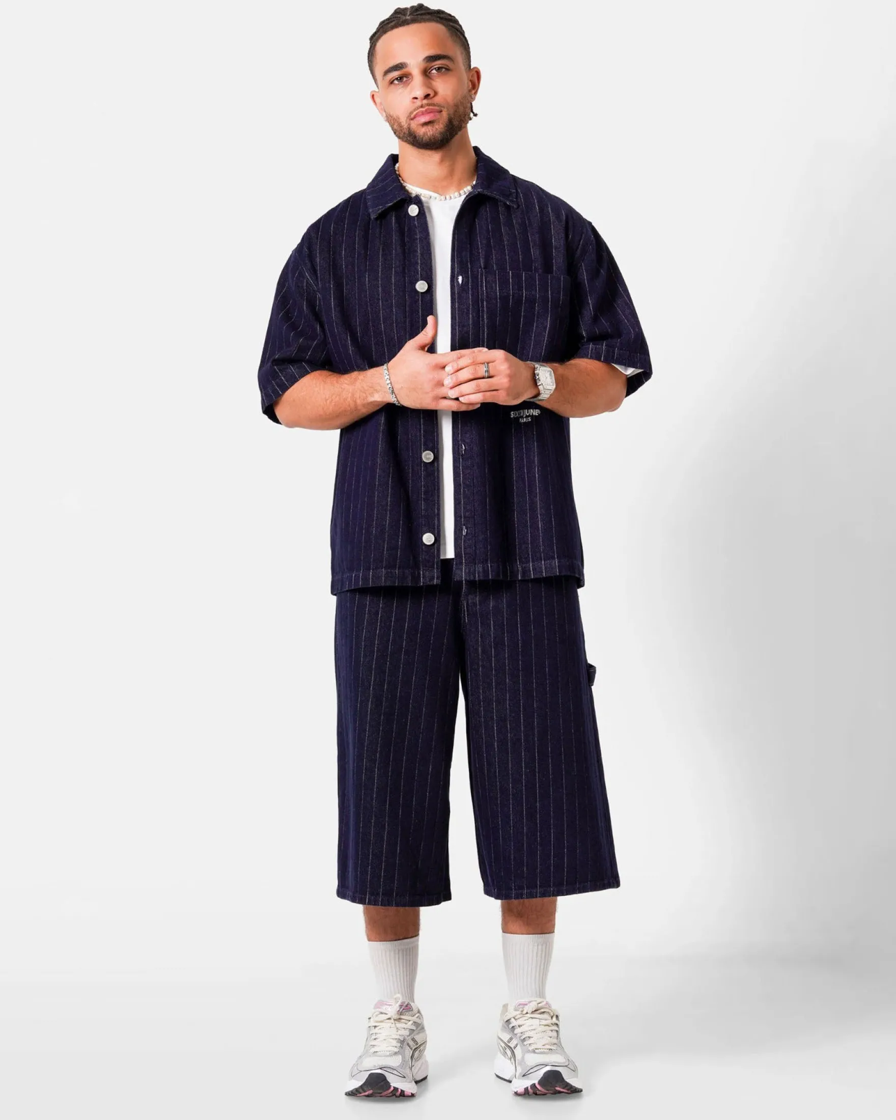 STRIPED DENIM BAGGY SHIRT