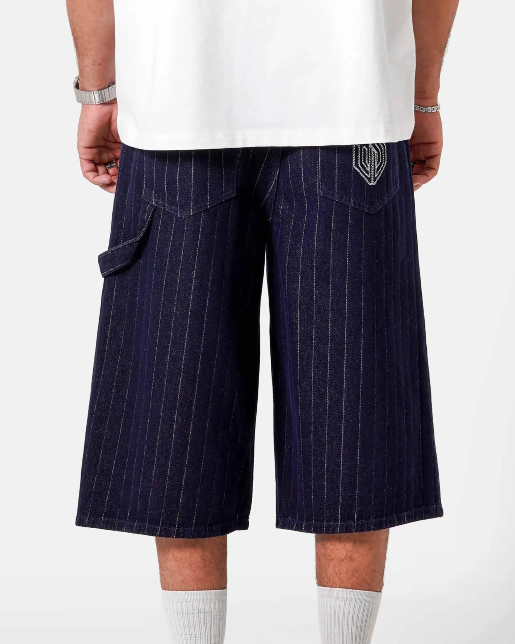 STRIPED DENIM BAGGY SHORT