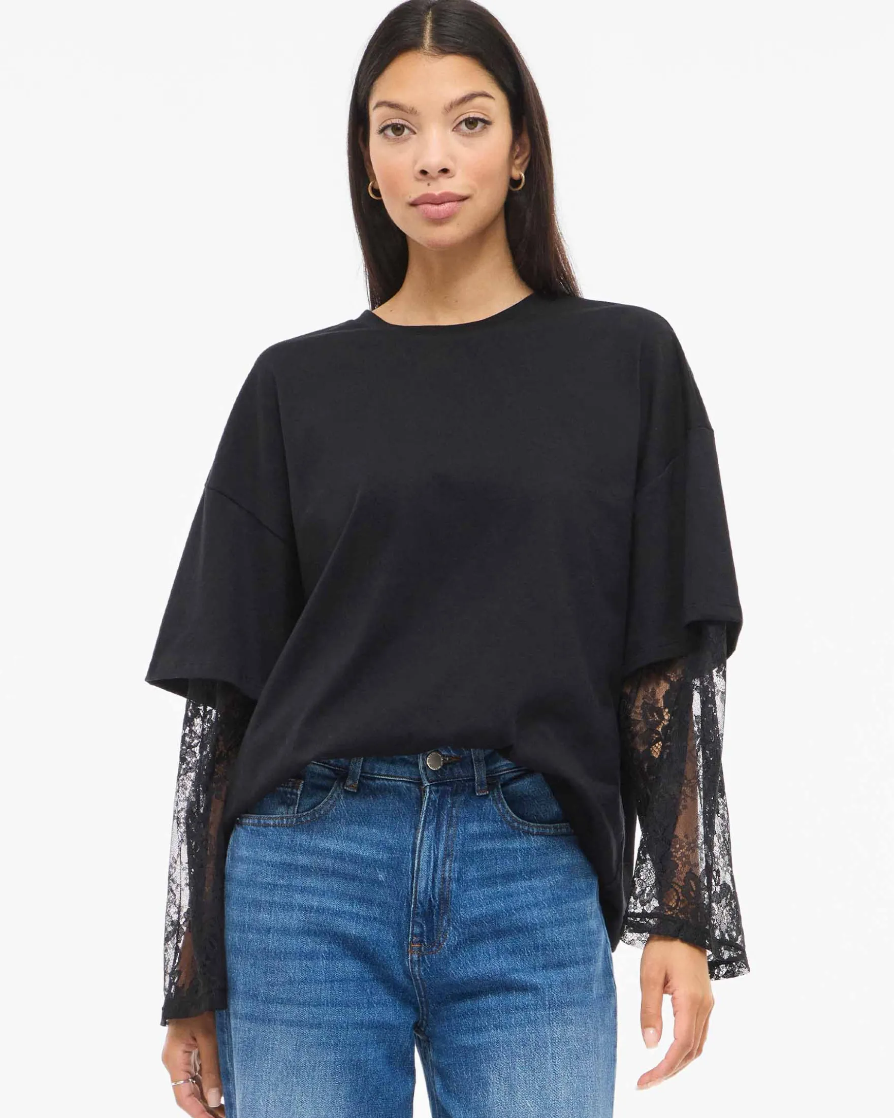 VIABIA LACE SLEEVE T-SHIRT